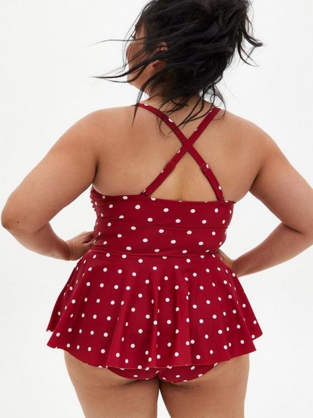 Torrid Minnie Mouse Red Retro Lattice-Front Peplum One-Piece Swimsuit - Picture 2 of 8